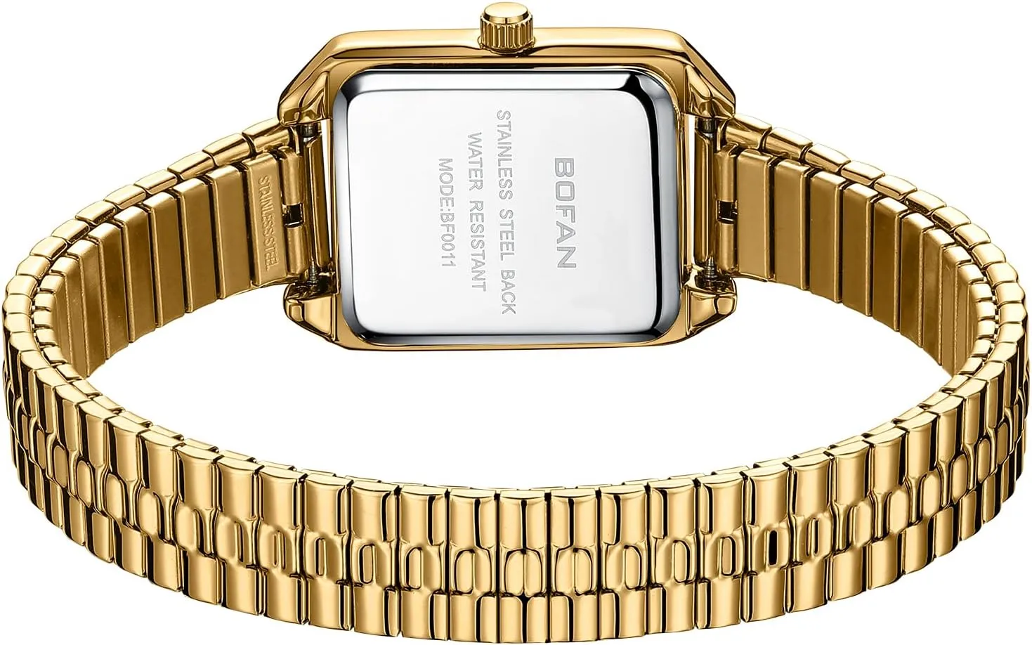 BOFAN Square Small Gold Watches for Women Easy Read Ladies Quartz Wrist Watch with Stainless Steel Expansion Band,Water Resistant.