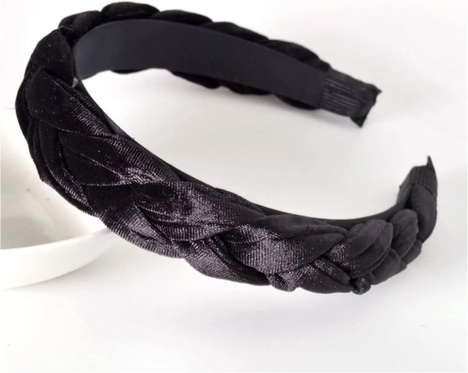 Bohemia Braid Velvet Headband Plain Design Twist Wide Hairbands Girls Hair Hoop Accessories Women's Solid Winter Head Band(Black)