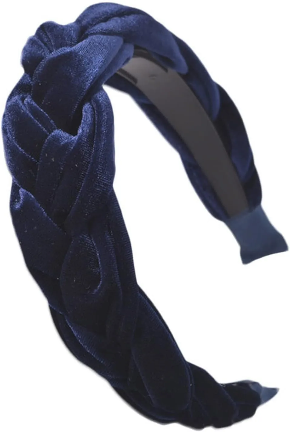 Bohemia Braid Velvet Headband Plain Design Twist Wide Hairbands Girls Hair Hoop Accessories Women's Solid Winter Head Band(Deep Blue 2)