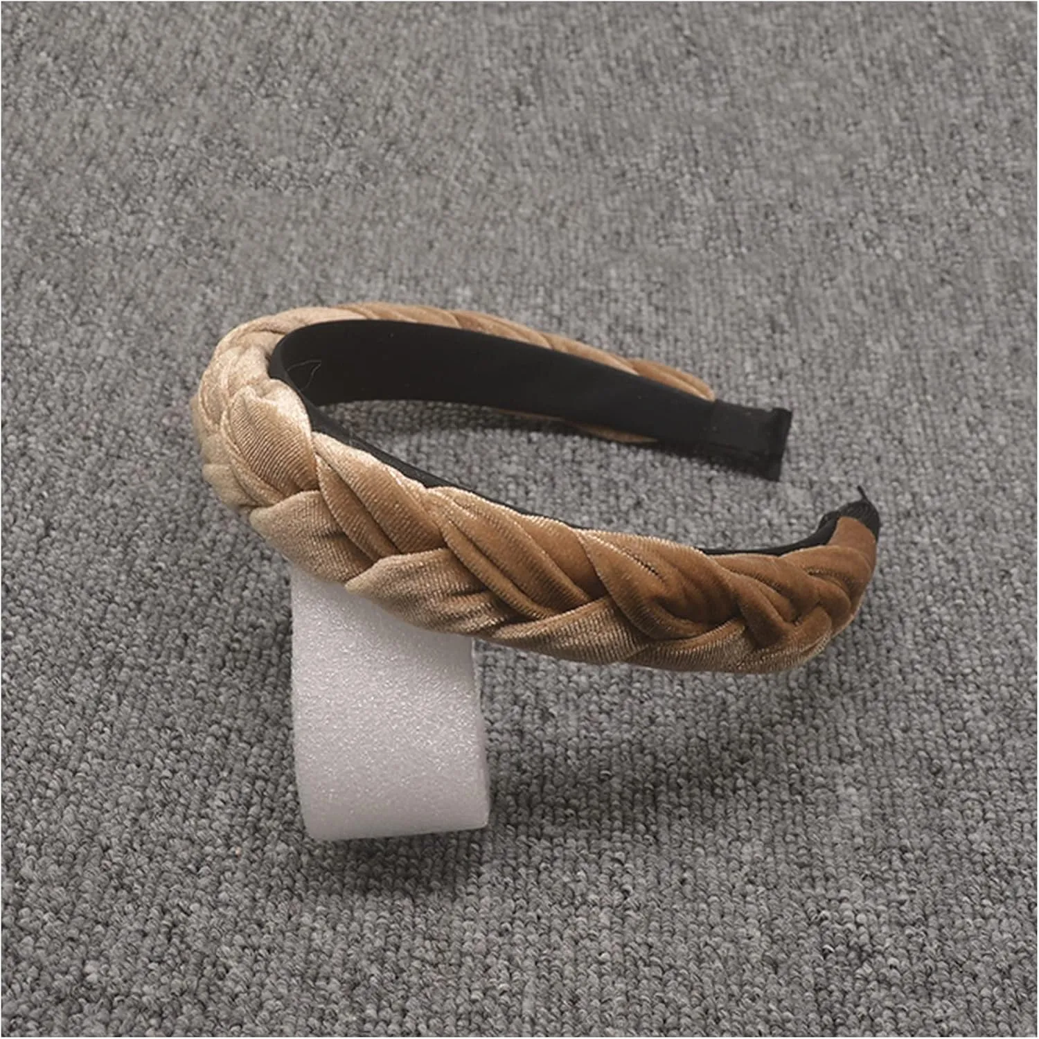 Bohemia Braid Velvet Headband Plain Design Twist Wide Hairbands Girls Hair Hoop Accessories Women's Solid Winter Head Band(Khaki)