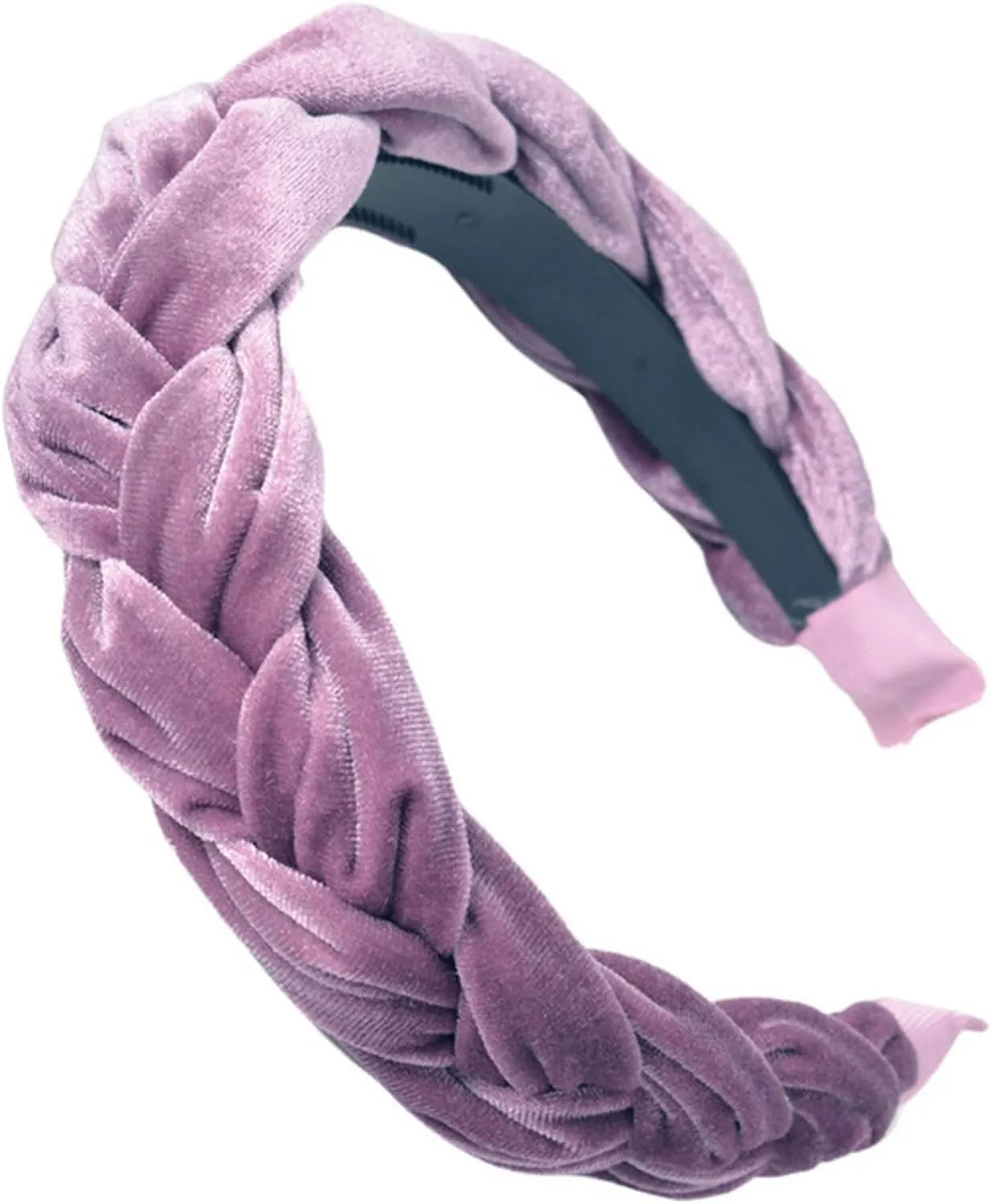 Bohemia Braid Velvet Headband Plain Design Twist Wide Hairbands Girls Hair Hoop Accessories Women's Solid Winter Head Band(Purple)
