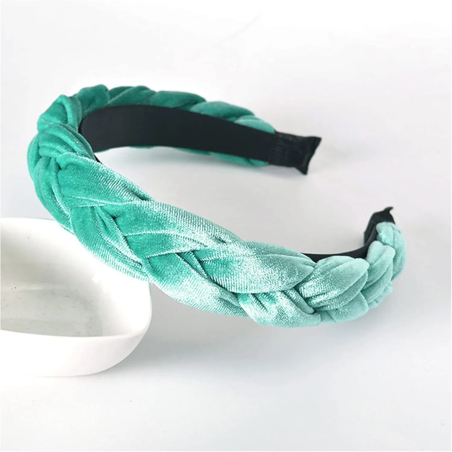 Bohemia Braid Velvet Headband Plain Design Twist Wide Hairbands Girls Hair Hoop Accessories Women's Solid Winter Head Band(Sky Blue)
