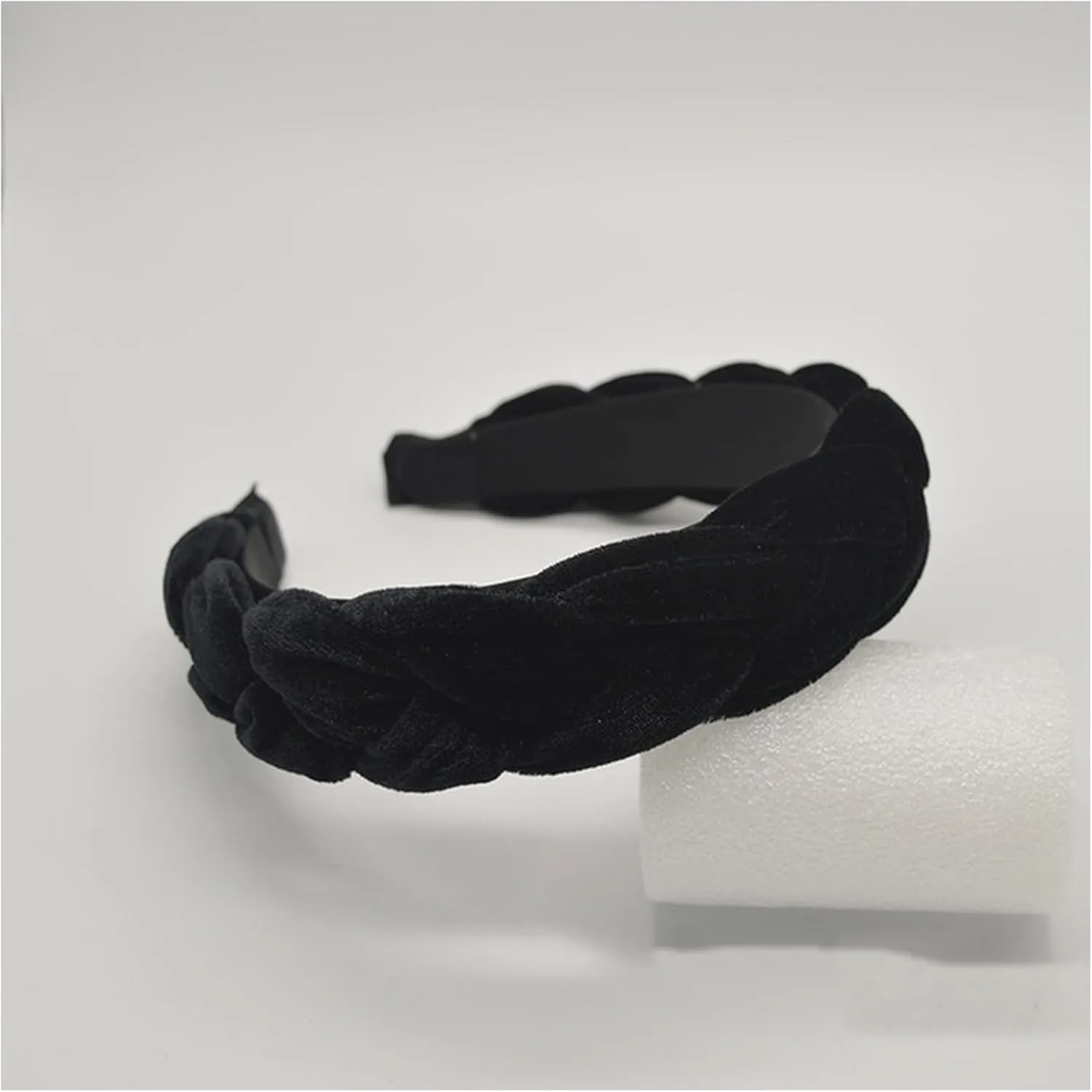 Bohemia Braid Velvet Headband Plain Design Twist Wide Hairbands Girls Hair Hoop Accessories Women's Solid Winter Head Band(Thicken Black)