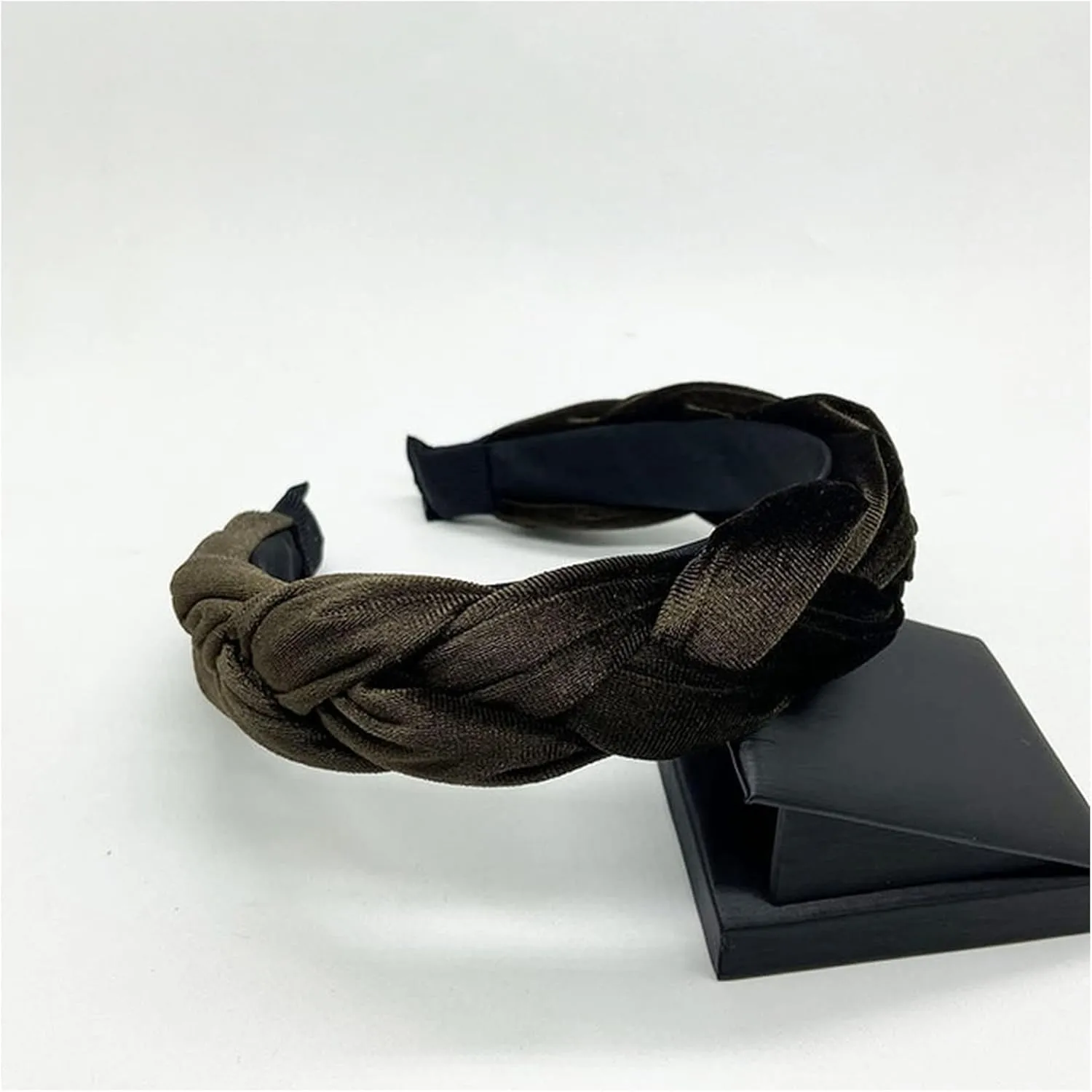 Bohemia Braid Velvet Headband Plain Design Twist Wide Hairbands Girls Hair Hoop Accessories Women's Solid Winter Head Band(Thicken Brown)