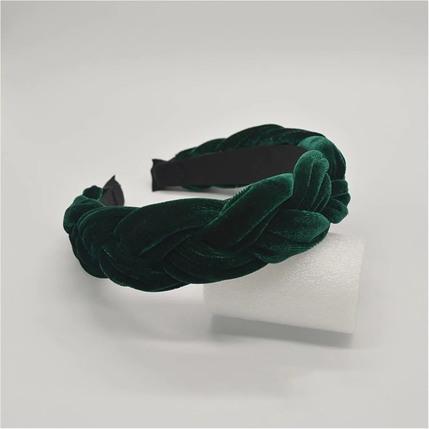 Bohemia Braid Velvet Headband Plain Design Twist Wide Hairbands Girls Hair Hoop Accessories Women's Solid Winter Head Band(Thicken Green)