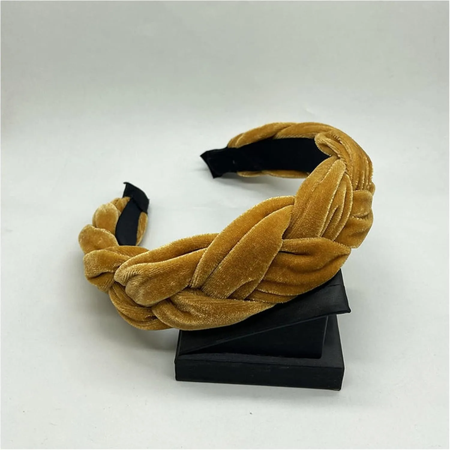 Bohemia Braid Velvet Headband Plain Design Twist Wide Hairbands Girls Hair Hoop Accessories Women's Solid Winter Head Band(Thicken Orange)