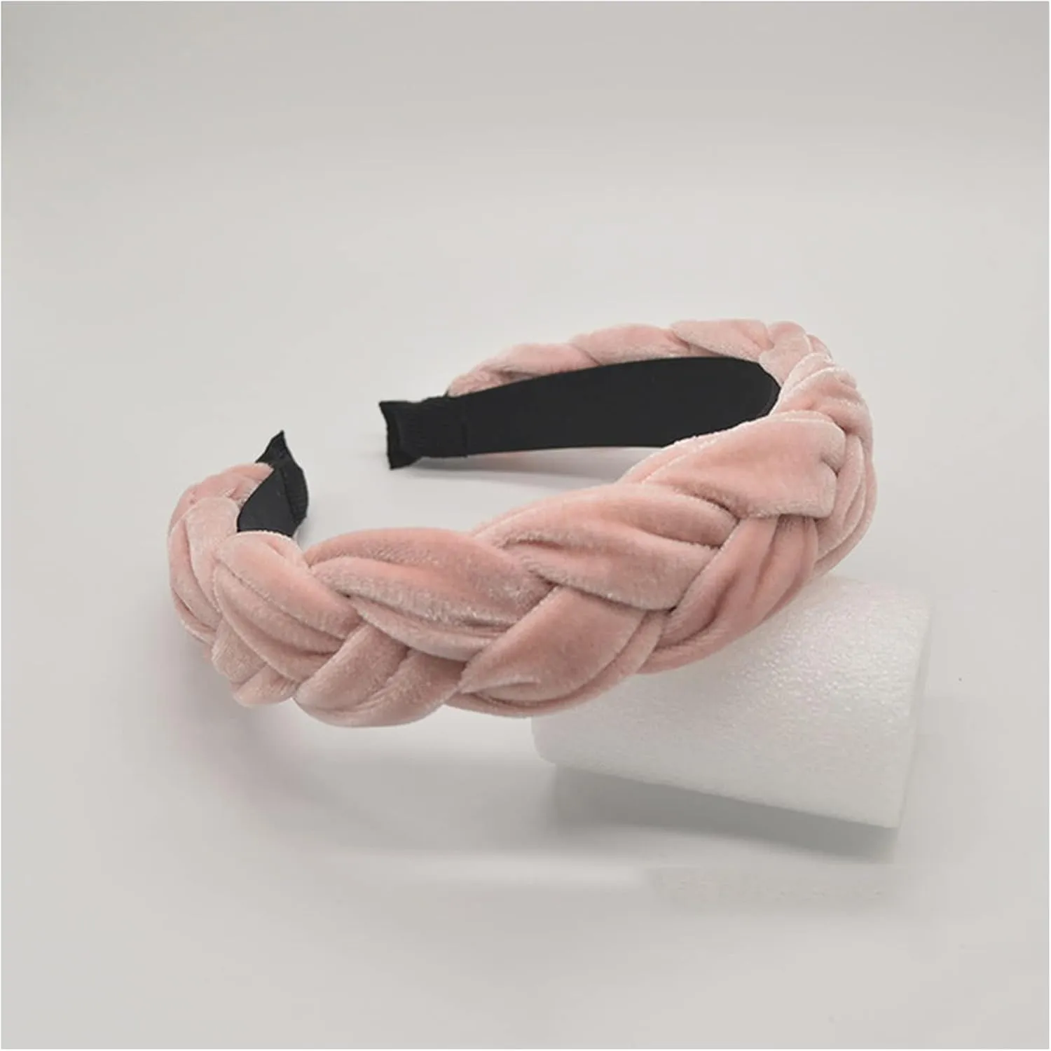 Bohemia Braid Velvet Headband Plain Design Twist Wide Hairbands Girls Hair Hoop Accessories Women's Solid Winter Head Band(Thicken Pink)
