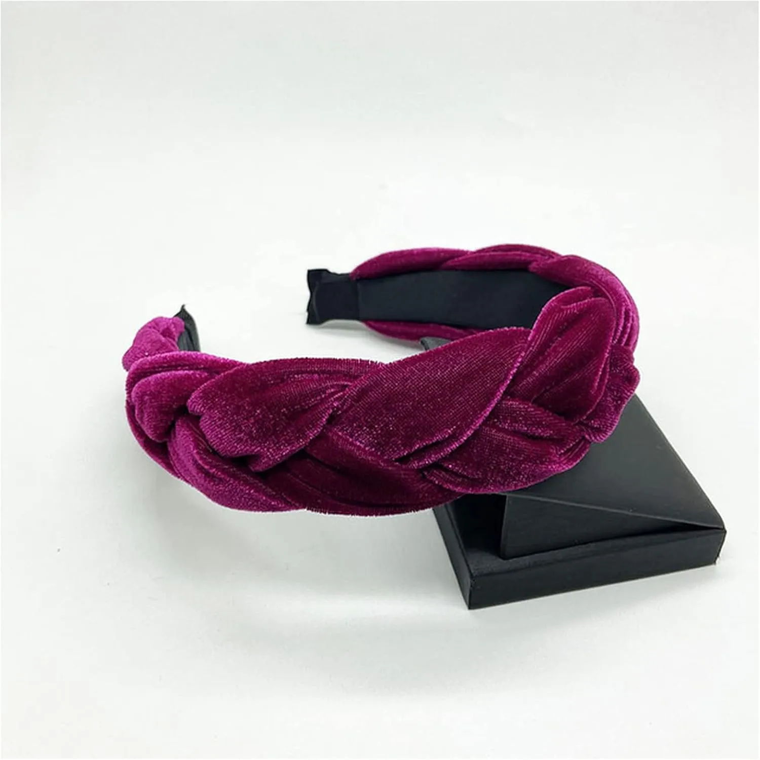 Bohemia Braid Velvet Headband Plain Design Twist Wide Hairbands Girls Hair Hoop Accessories Women's Solid Winter Head Band(Thicken Rose Red)