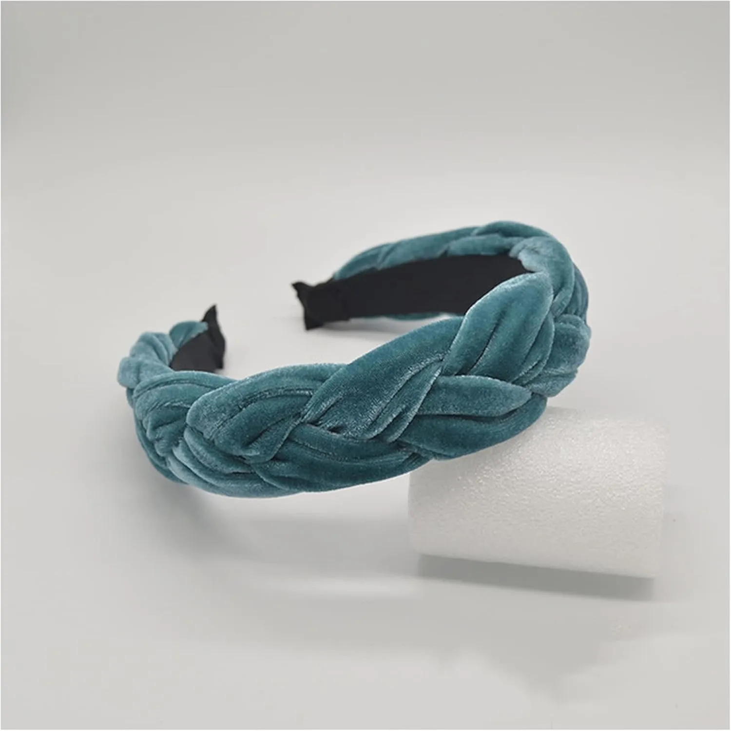 Bohemia Braid Velvet Headband Plain Design Twist Wide Hairbands Girls Hair Hoop Accessories Women's Solid Winter Head Band(Thicken Sky Blue)