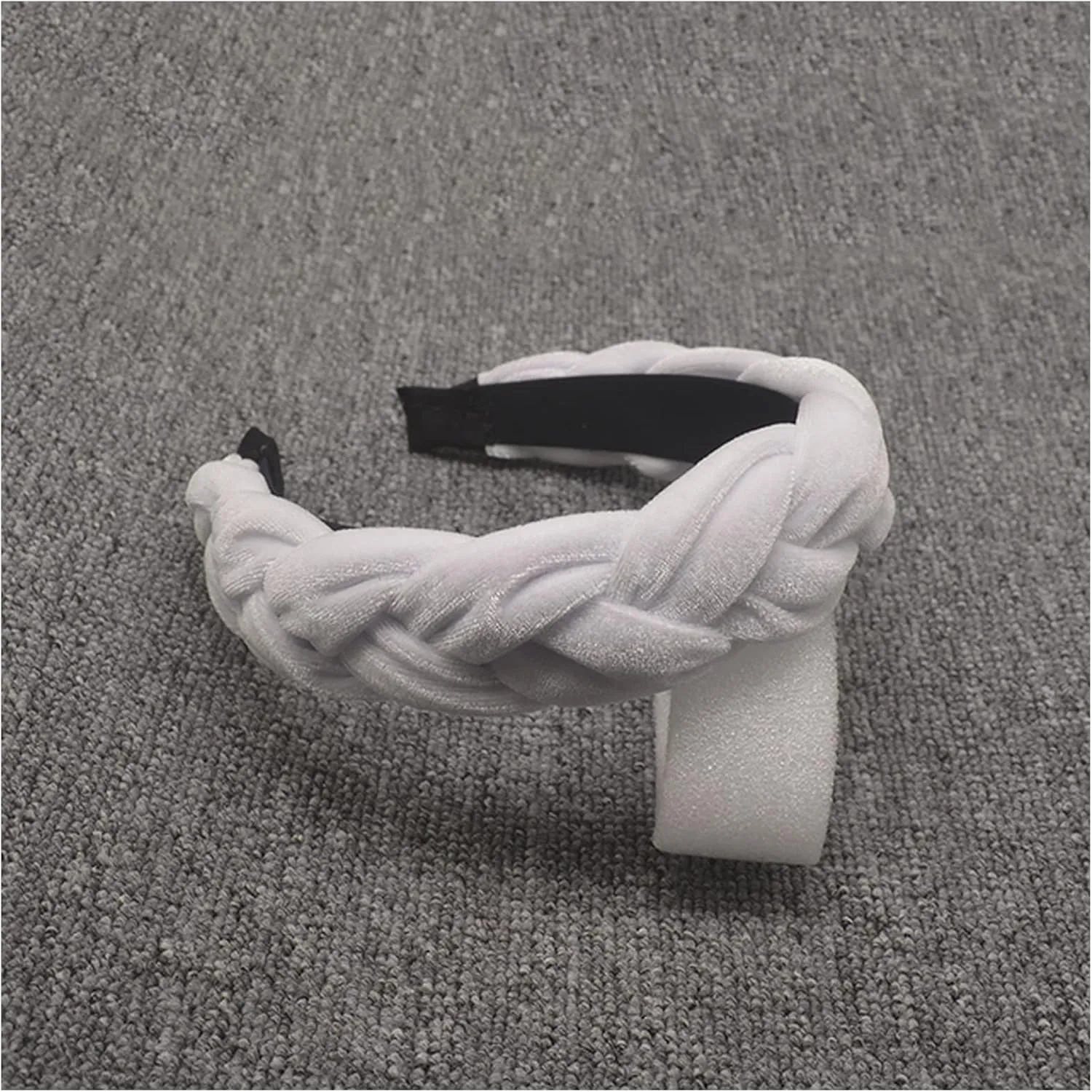 Bohemia Braid Velvet Headband Plain Design Twist Wide Hairbands Girls Hair Hoop Accessories Women's Solid Winter Head Band(Thicken White)