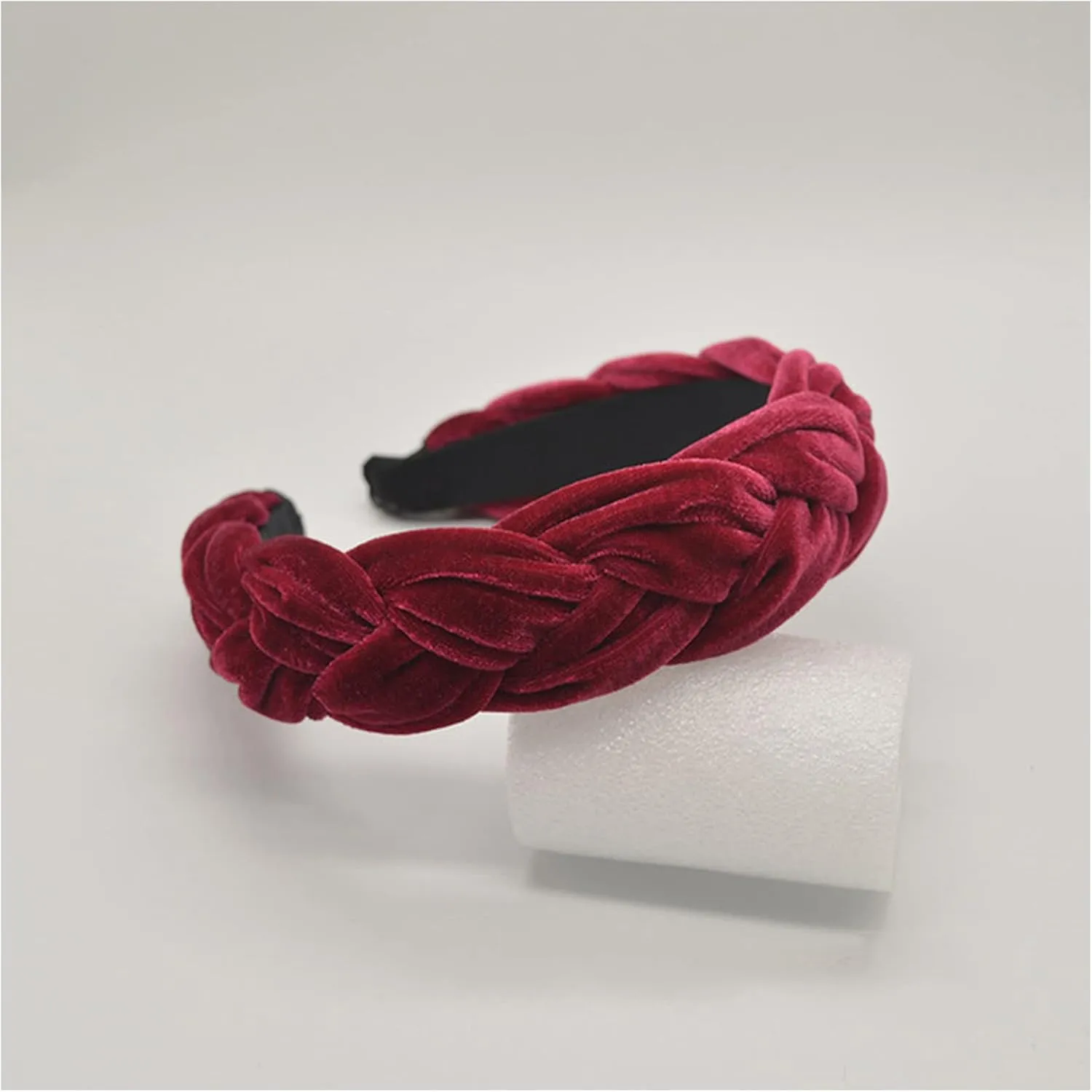 Bohemia Braid Velvet Headband Plain Design Twist Wide Hairbands Girls Hair Hoop Accessories Women's Solid Winter Head Band(Thicken Wine Red)