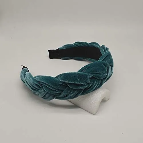 Bohemia Braid Velvet Headband Plain Design Twist Wide Hairbands Girls Hair Hoop Accessories Women's Solid Winter Head Band(White)