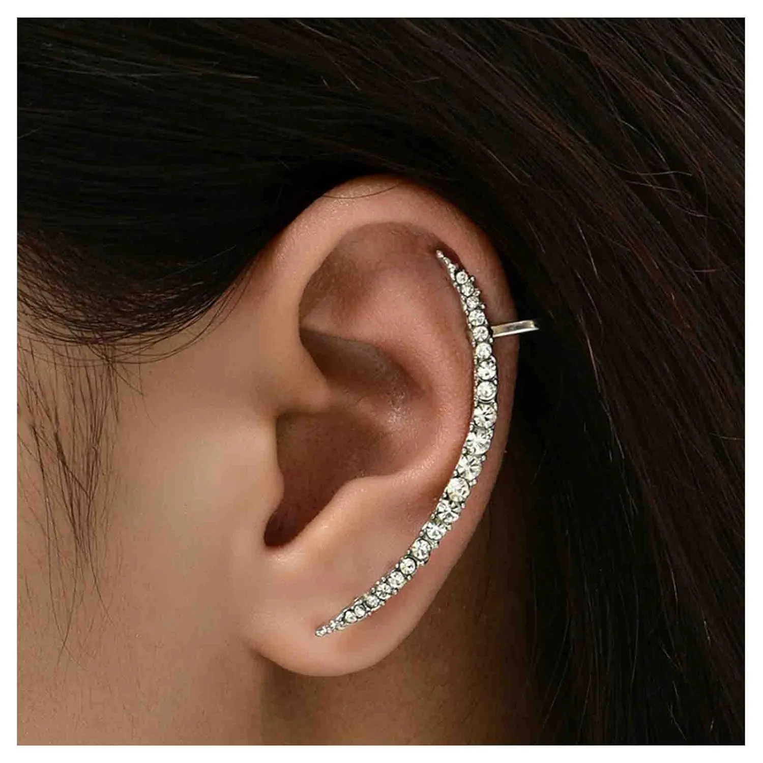 Bohemian Crystal Bar Crawler Earrings Cz Cuff Wrap Earrings Paved Bar Clip Earrings Cartilage Cuff Earrings Minimal Bar Stud Earrings Jewelry for Women(Silver)