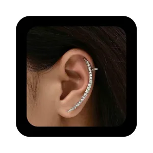 Bohemian Crystal Bar Crawler Earrings Cz Cuff Wrap Earrings Paved Bar Clip Earrings Cartilage Cuff Earrings Minimal Bar Stud Earrings Jewelry for Women(Silver)