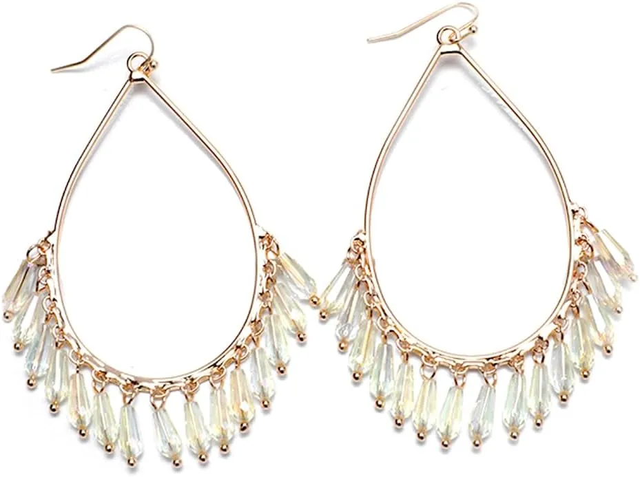 Boho Beaded Chandelier Earrings Statement Teardrop Crystal Tassel Drop Dangle Earrings for Women Summer Vacation Jewelry