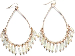 Boho Beaded Chandelier Earrings Statement Teardrop Crystal Tassel Drop Dangle Earrings for Women Summer Vacation Jewelry