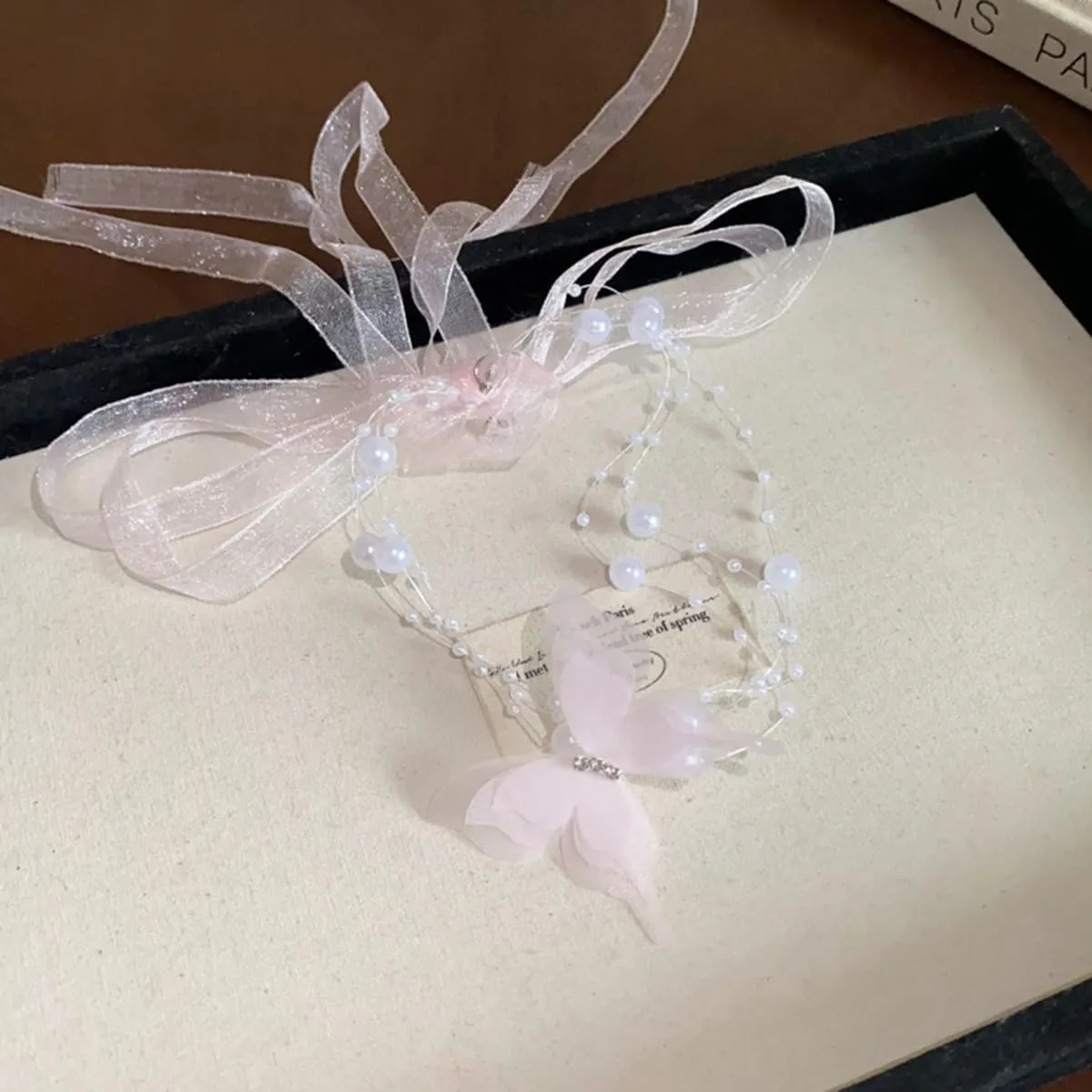 Boho Lace Butterfly Y Necklace Layered Long Wrap Choker Necklace Dainty Pearl Station Bow Tie Necklace for Women and Girls