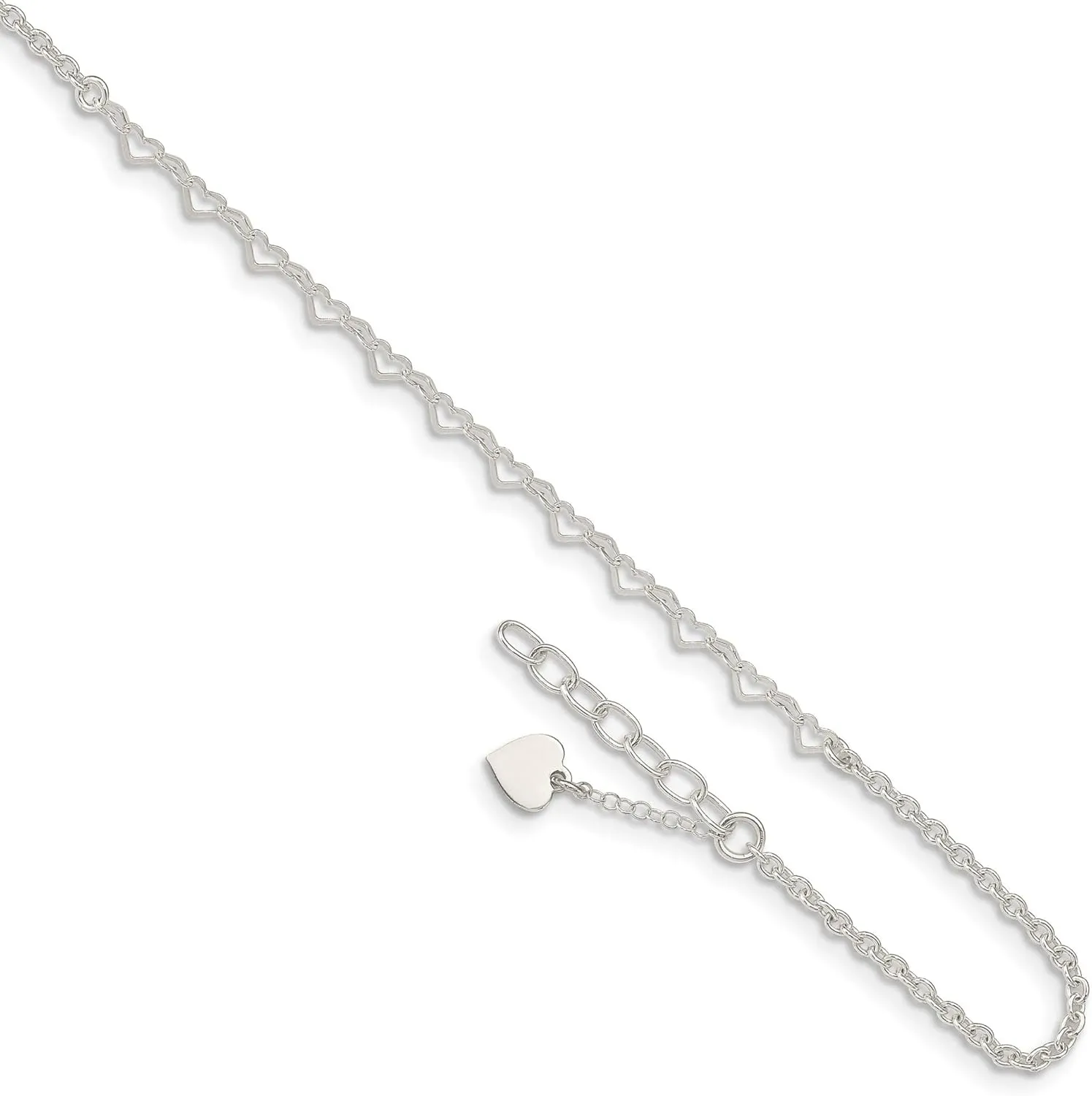 Bonyak Jewelry Sterling Silver Heart Charm 9in Plus 1in ext. Anklet Precious