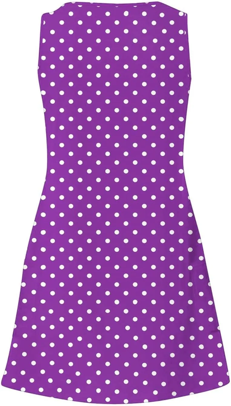 Borniu Women's Summer Casual V Neck Sundresses Polka Dots Knee Length Sleeveless A Line Tank Dress Beach Vocation Dresses