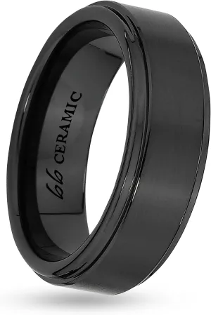 Boston Bay Diamonds Black Ceramic Unisex Comfort Fit Mens Wedding Band or Fashion Ring - 6mm, 7mm & 8mm - Choice of Style