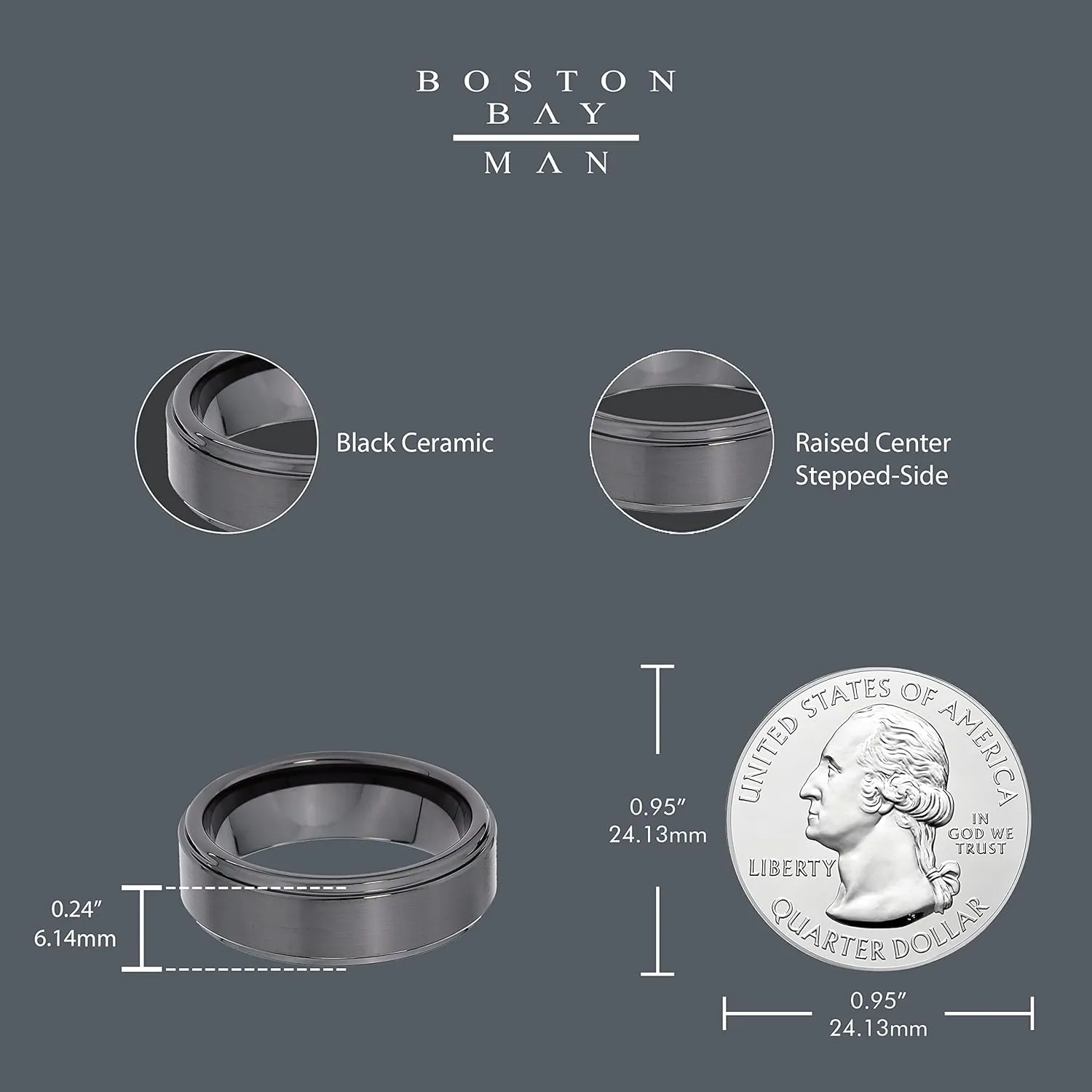 Boston Bay Diamonds Black Ceramic Unisex Comfort Fit Mens Wedding Band or Fashion Ring - 6mm, 7mm & 8mm - Choice of Style