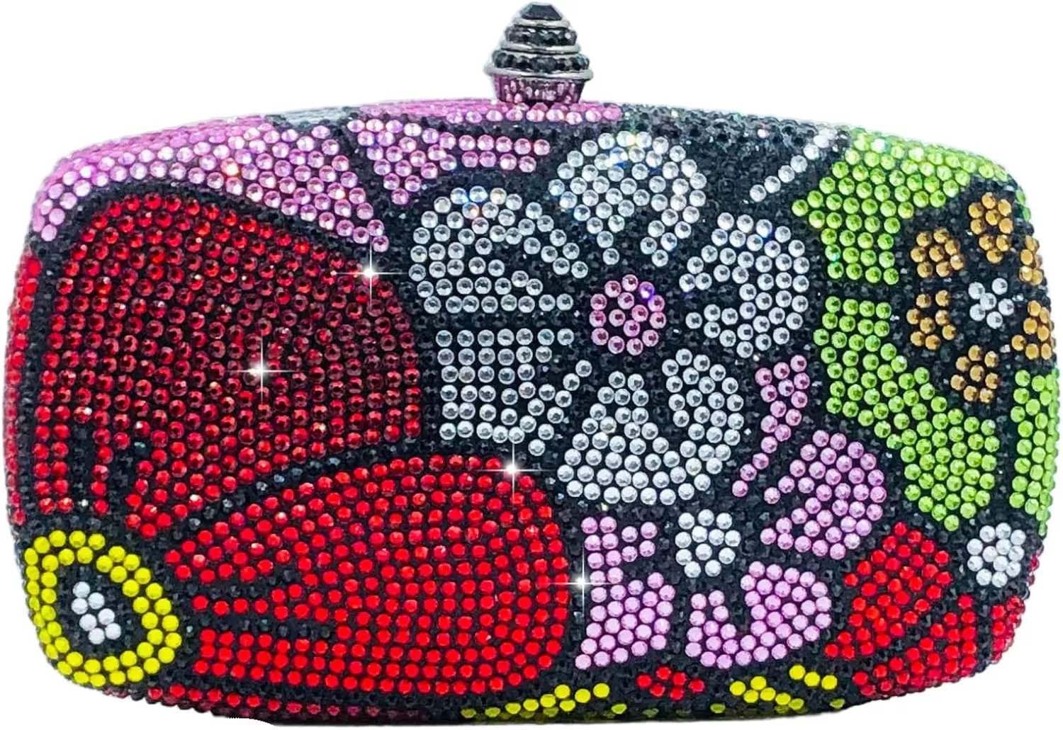 Boutique De FGG Flower Crystal Clutch Purse Women Black Evening Bags Party Rhinestone Clutch Bag Wedding Prom Handbags,Mini