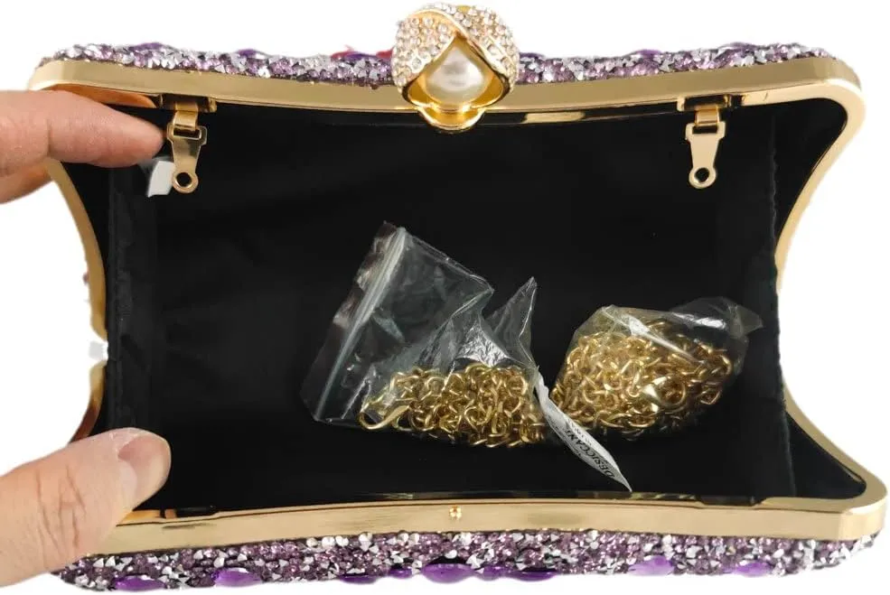 Boutique De FGG Pearl Clasp Crystal Clutch Purses for Women Evening Bags Wedding Handbag Party Rhinestone Clutch Bag,Mini