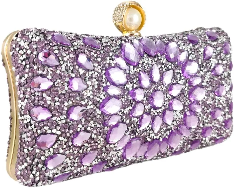 Boutique De FGG Pearl Clasp Crystal Clutch Purses for Women Evening Bags Wedding Handbag Party Rhinestone Clutch Bag,Mini