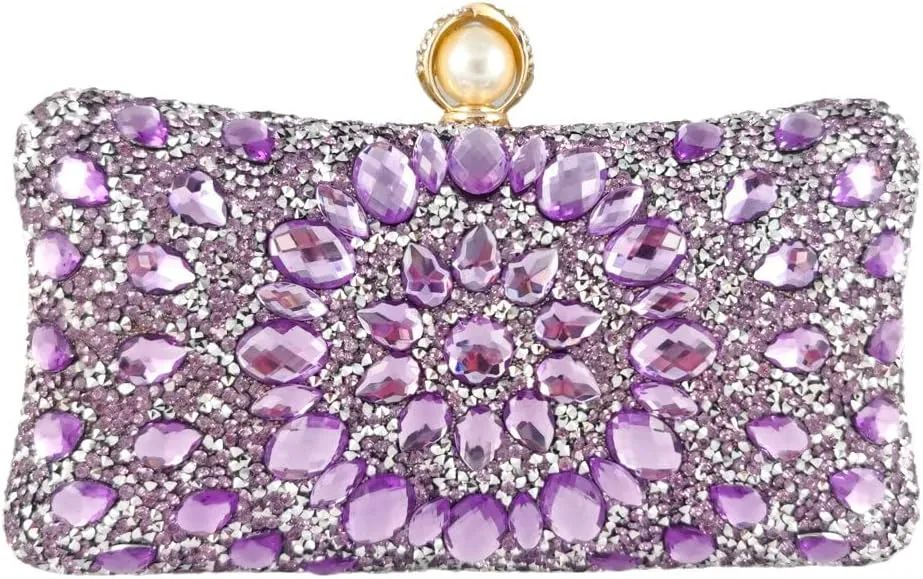 Boutique De FGG Pearl Clasp Crystal Clutch Purses for Women Evening Bags Wedding Handbag Party Rhinestone Clutch Bag,Mini