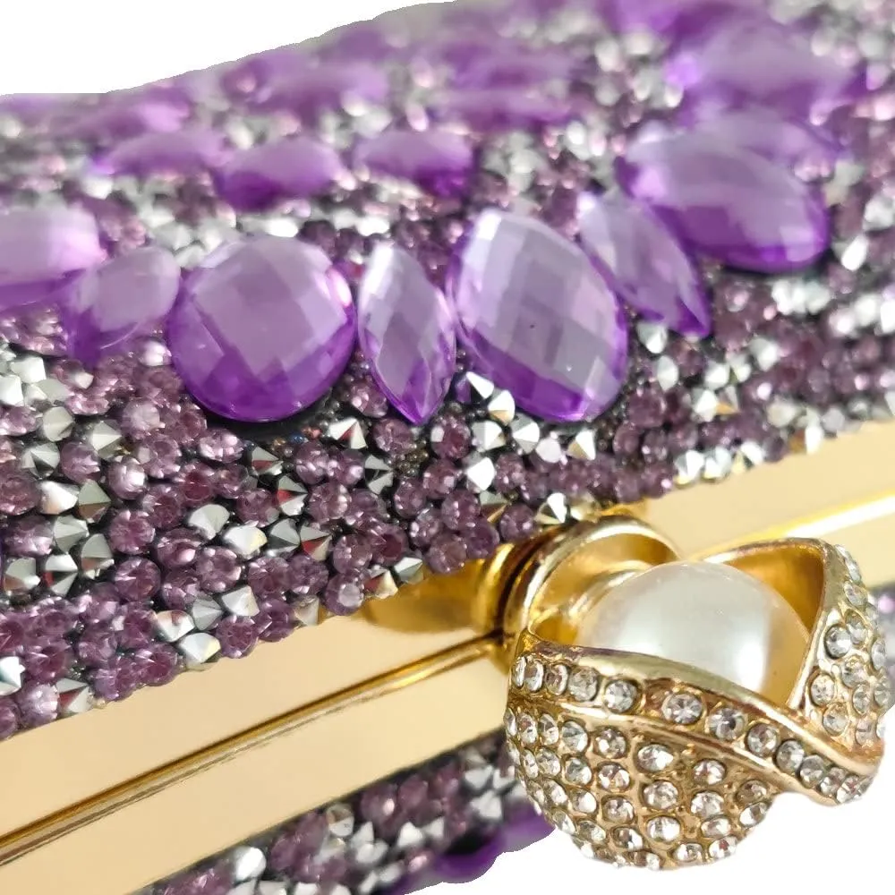 Boutique De FGG Pearl Clasp Crystal Clutch Purses for Women Evening Bags Wedding Handbag Party Rhinestone Clutch Bag,Mini