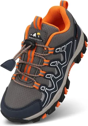 Boys Kids Hiking Trail Shoes Waterproof Slip Resistant Outdoor Trekking Walking Running Sneakers,Navy Blue Orange,6 US Big Kid