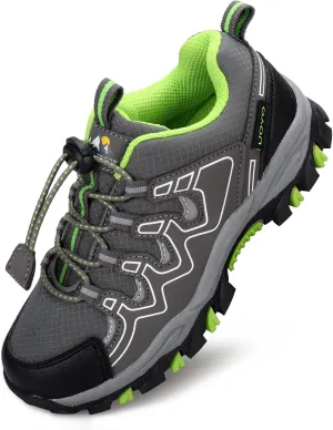 Boys Trail Shoes Sneakers for Boys Water Repellent Outdoor Hiking Tennis Running Kids Waterproof Slip Resistant Children Casual Comfortable Size 12.5 Gray Green