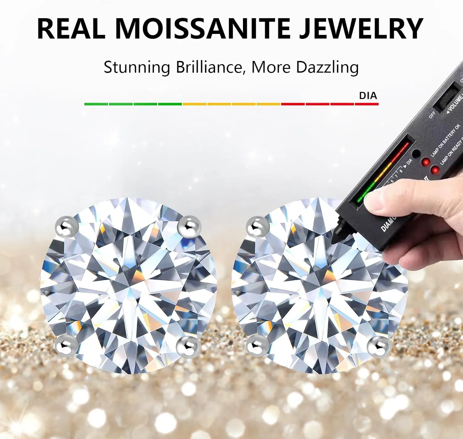 BREN Moissanite Earrings S925 Sterling Silver Imitation Diamond Earrings 18k White Gold Moissanite Earrings for Men D Color Brilliant Round Cut Moissanite Stud Earrings for Women