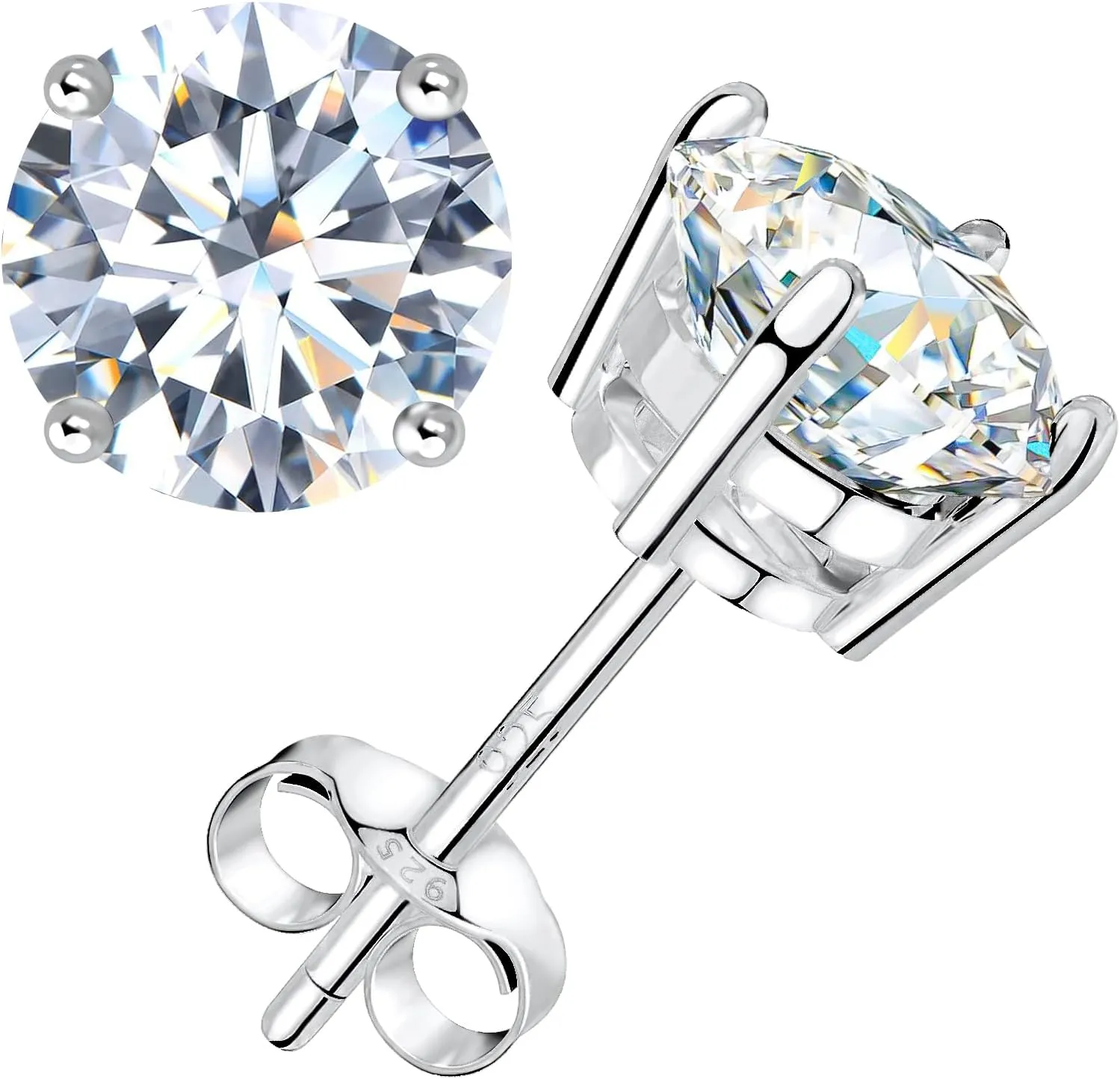 BREN Moissanite Earrings S925 Sterling Silver Imitation Diamond Earrings 18k White Gold Moissanite Earrings for Men D Color Brilliant Round Cut Moissanite Stud Earrings for Women