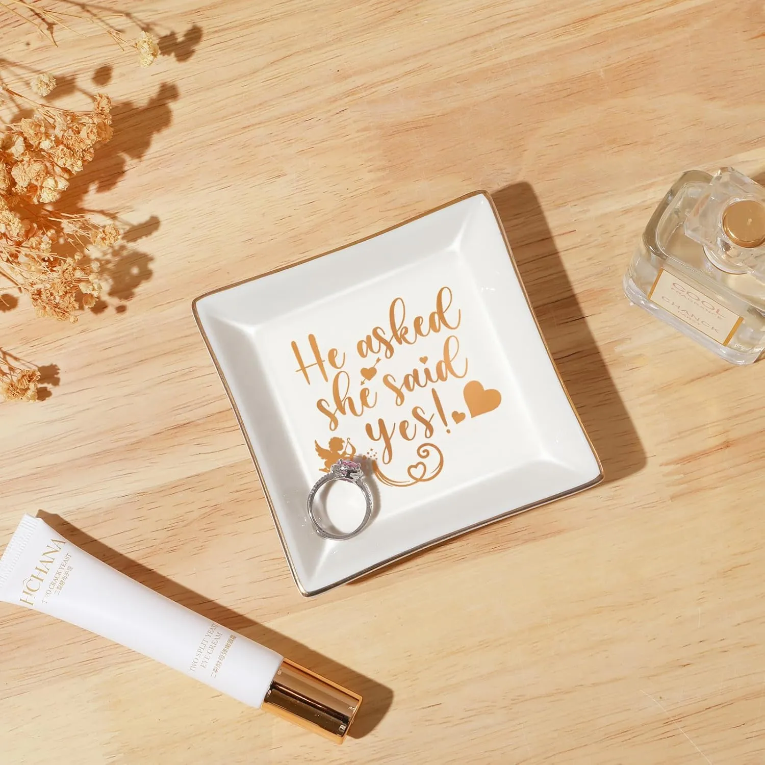 Bride Gifts, Wedding Gifts for Bride, Engagement Ring Dish-"He Asked She Said Yes"- Proposal Gifts for Bride to be - Bride Gifts for Wedding Day, Bachelorette Bridal Shower Gifts for Bride, Mrs Gifts