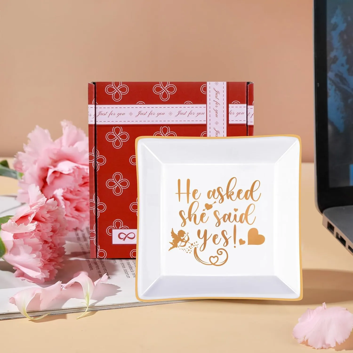 Bride Gifts, Wedding Gifts for Bride, Engagement Ring Dish-"He Asked She Said Yes"- Proposal Gifts for Bride to be - Bride Gifts for Wedding Day, Bachelorette Bridal Shower Gifts for Bride, Mrs Gifts