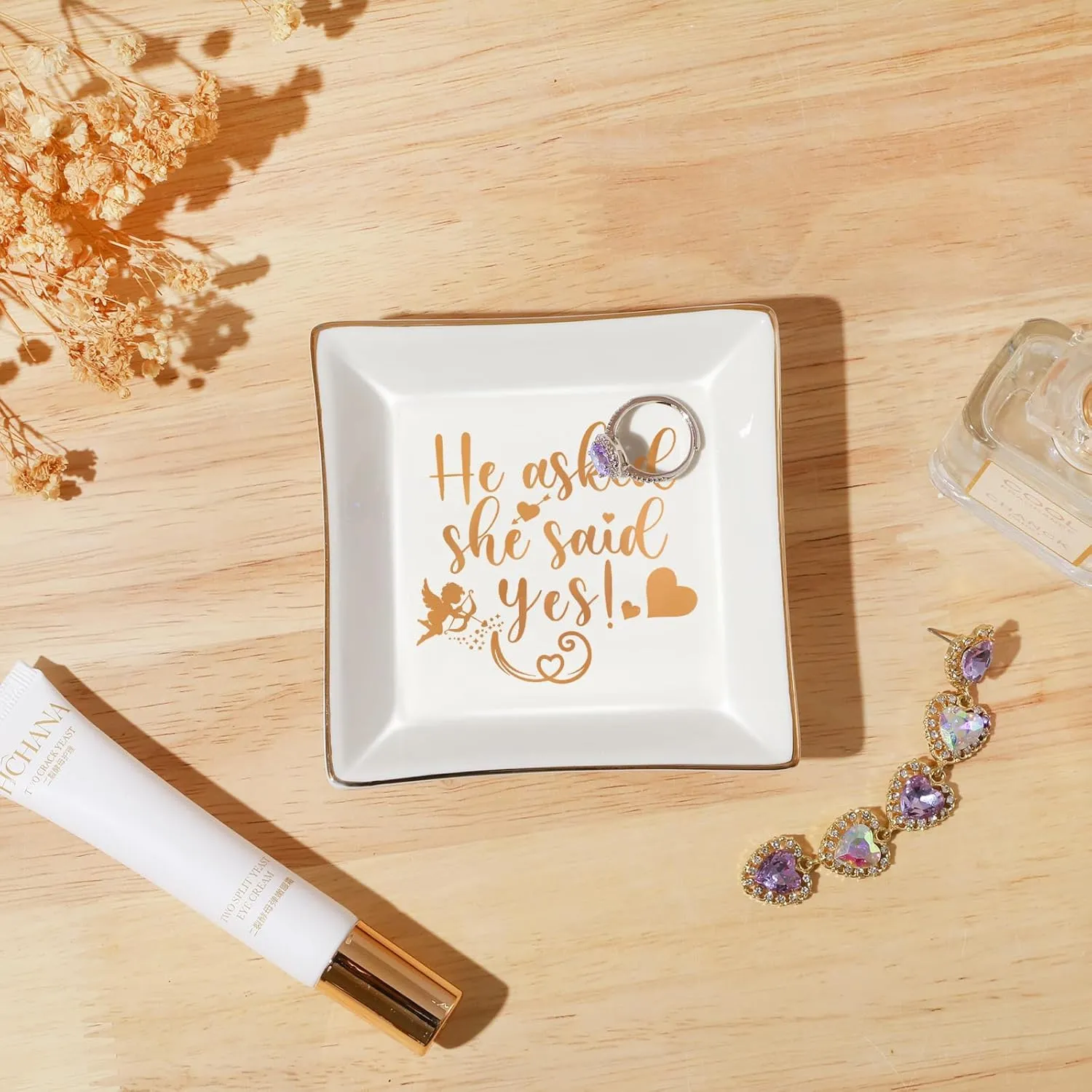 Bride Gifts, Wedding Gifts for Bride, Engagement Ring Dish-"He Asked She Said Yes"- Proposal Gifts for Bride to be - Bride Gifts for Wedding Day, Bachelorette Bridal Shower Gifts for Bride, Mrs Gifts