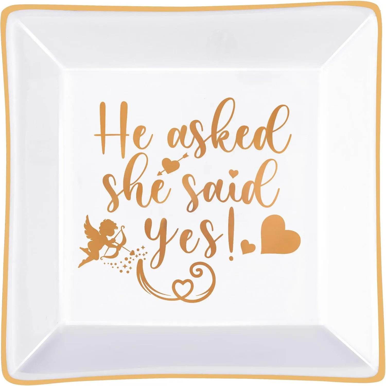 Bride Gifts, Wedding Gifts for Bride, Engagement Ring Dish-"He Asked She Said Yes"- Proposal Gifts for Bride to be - Bride Gifts for Wedding Day, Bachelorette Bridal Shower Gifts for Bride, Mrs Gifts