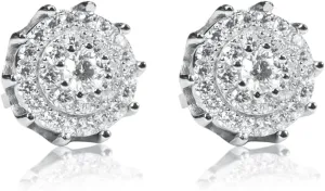 Brilliant Round Spiked Cut Big Iced Cz 925 Sterling Silver Large Circle Flower Cluster Spike Stud Hip Hop Hypoallergenic Screw Back Earrings Jewelry Gifts For Men Women