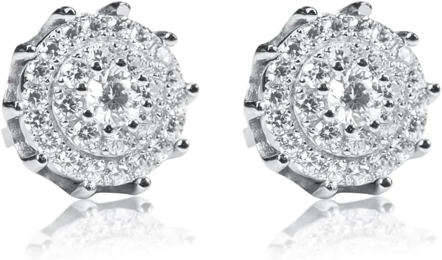 Brilliant Round Spiked Cut Big Iced Cz 925 Sterling Silver Large Circle Flower Cluster Spike Stud Hip Hop Hypoallergenic Screw Back Earrings Jewelry Gifts For Men Women