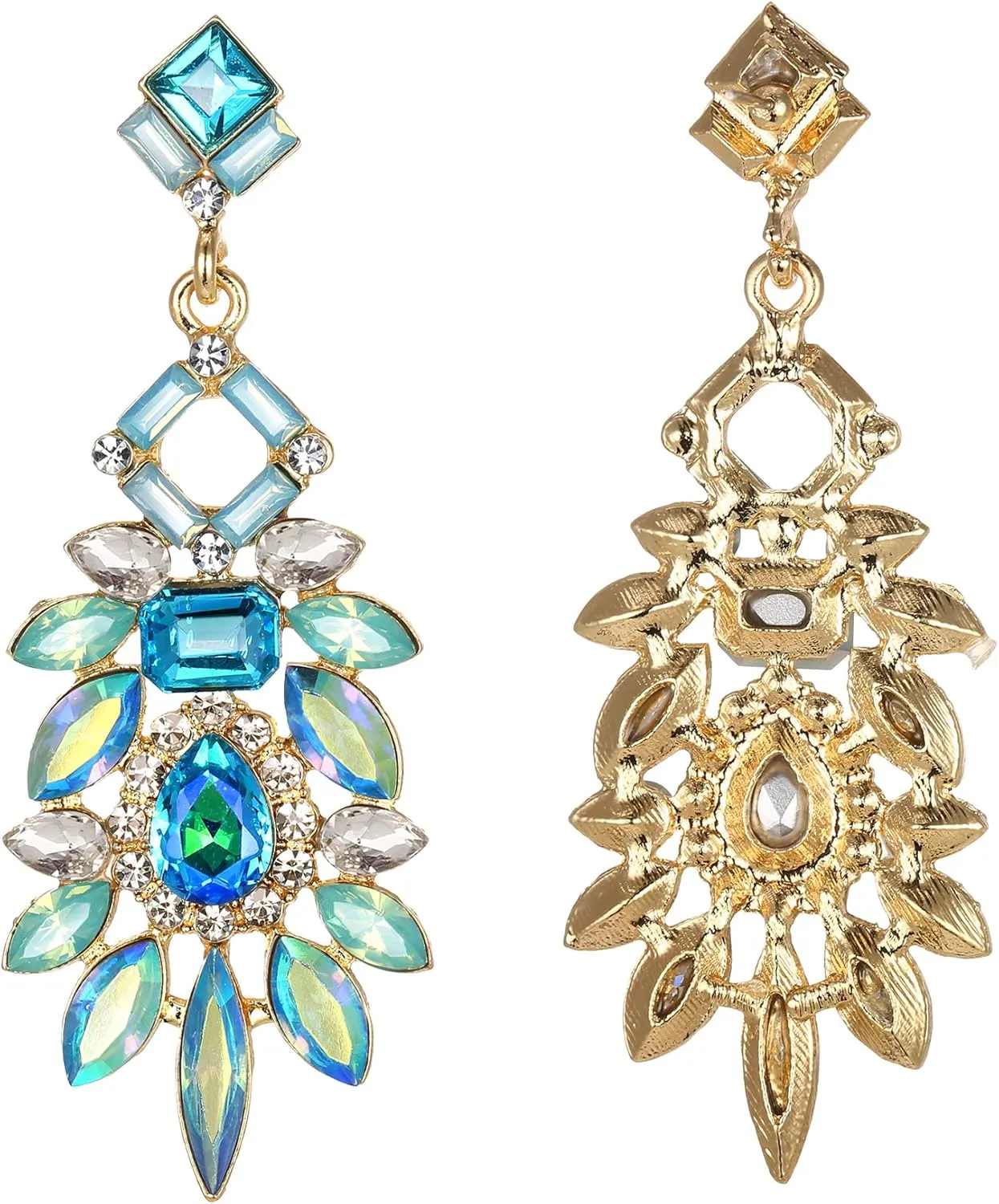 BriLove Art Deco Rhinestone Marquise Emerald Cut Rectangle Geometric Statement Earrings for Women