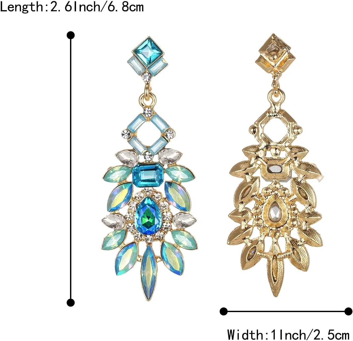 BriLove Art Deco Rhinestone Marquise Emerald Cut Rectangle Geometric Statement Earrings for Women