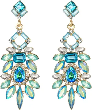 BriLove Art Deco Rhinestone Marquise Emerald Cut Rectangle Geometric Statement Earrings for Women