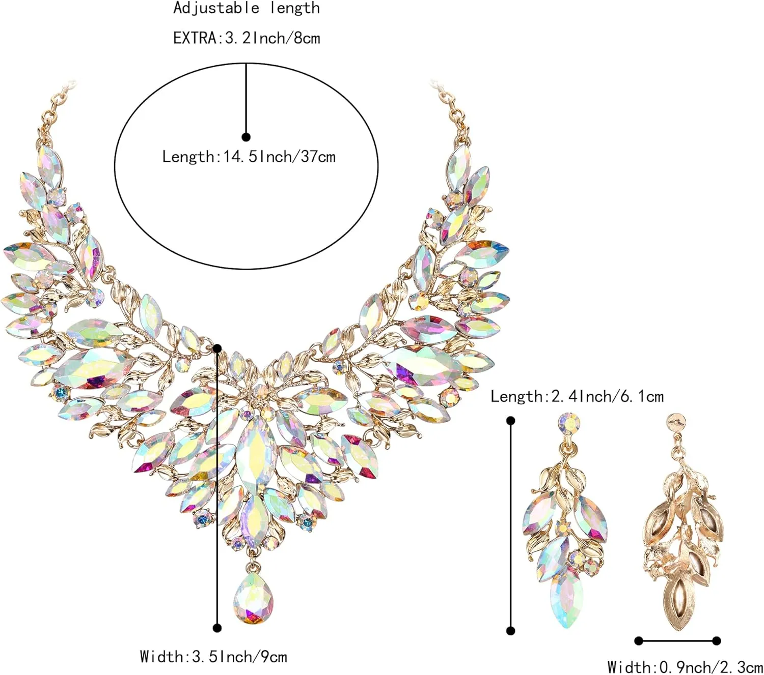 BriLove Wedding Bridal Crystal Rhinestones Marquise Cluster Statement Necklace Dangle Earrings Jewelry Set for Women