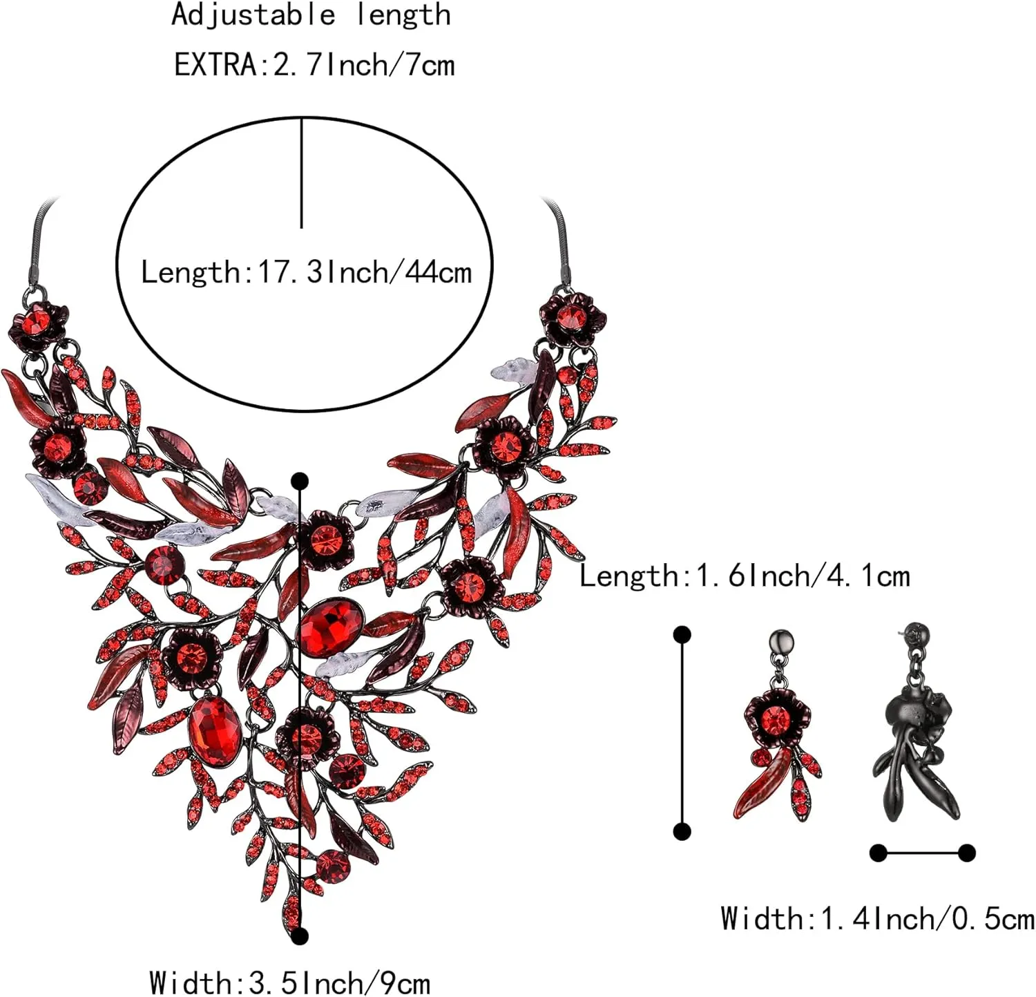 BriLove Wedding Bridal Leaf Cluster Jewelry Set for Women Crystal Flower Enamel Statement Necklace Dangle Earrings
