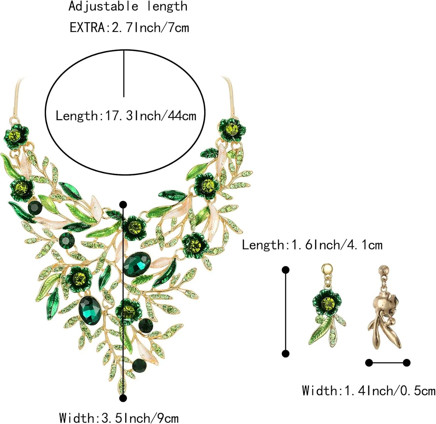 BriLove Wedding Bridal Leaf Cluster Jewelry Set for Women Crystal Flower Enamel Statement Necklace Dangle Earrings