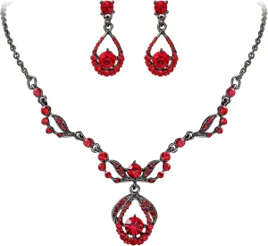 BriLove Wedding Jewelry Sets for Brides Rhinestone Beaded Pendant Neckalce Dangle Earrings