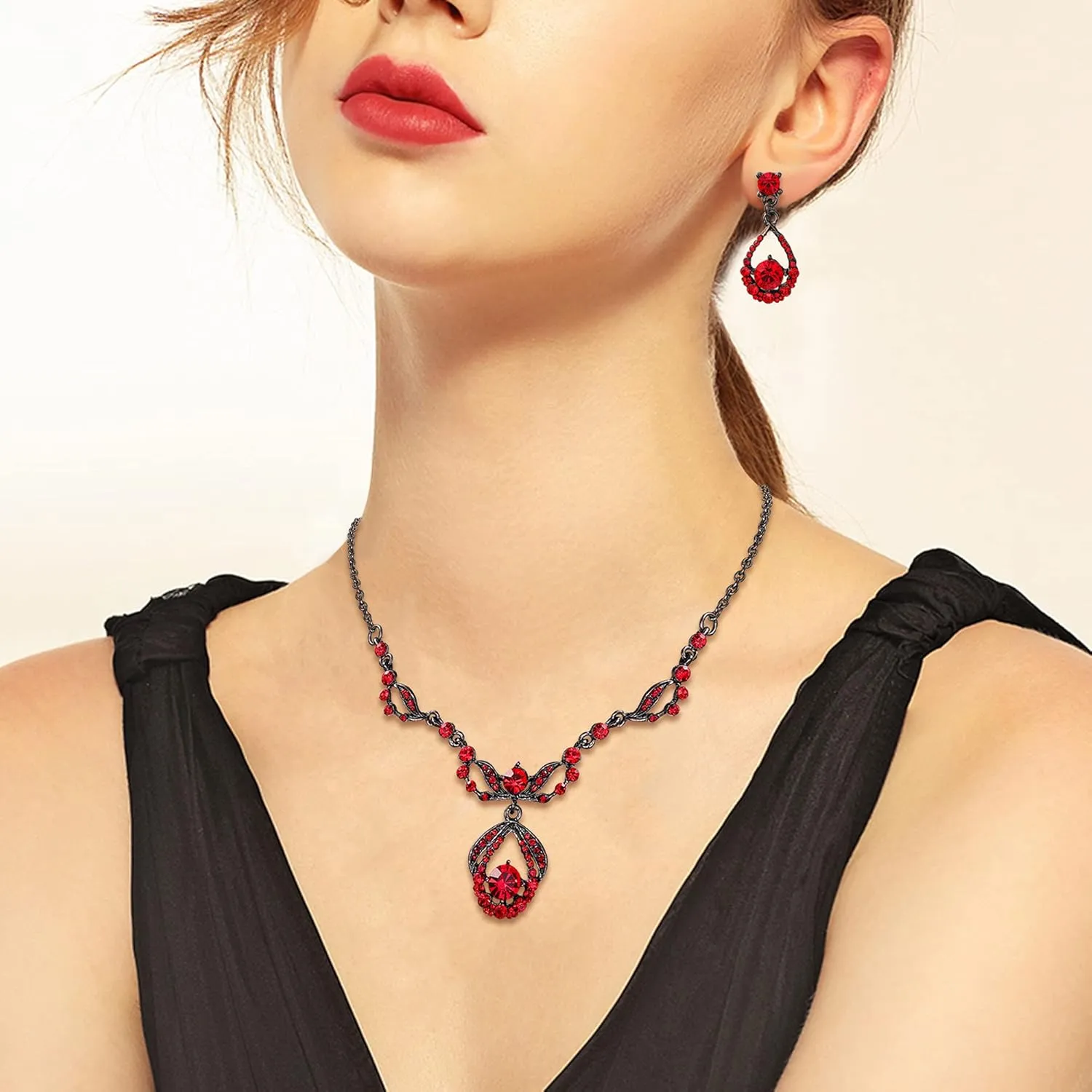 BriLove Wedding Jewelry Sets for Brides Rhinestone Beaded Pendant Neckalce Dangle Earrings
