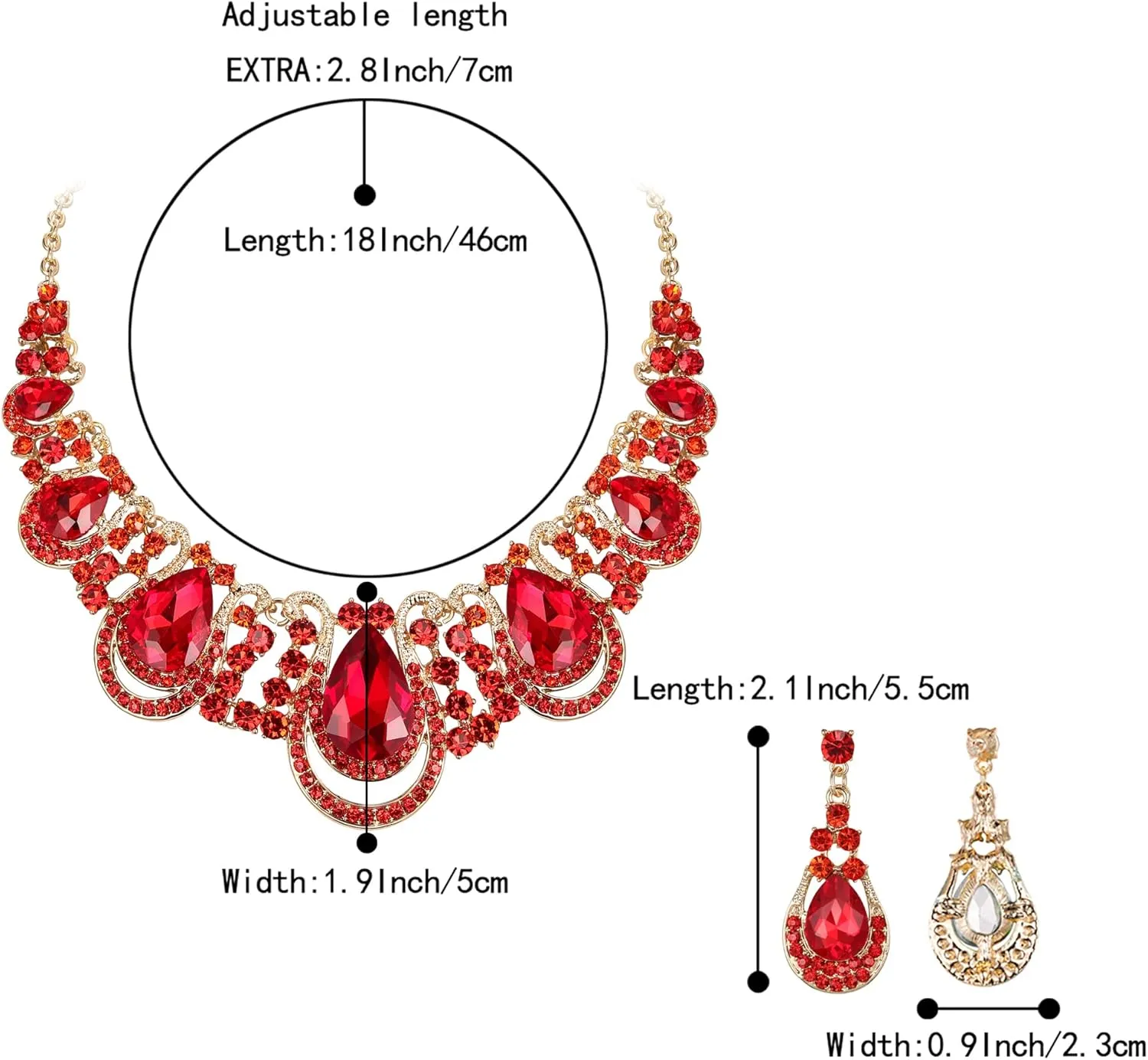 BriLove Women's Costume Fashion Crystal Teardrop Hollow Scroll Statement Necklace Dangle Earrings Set