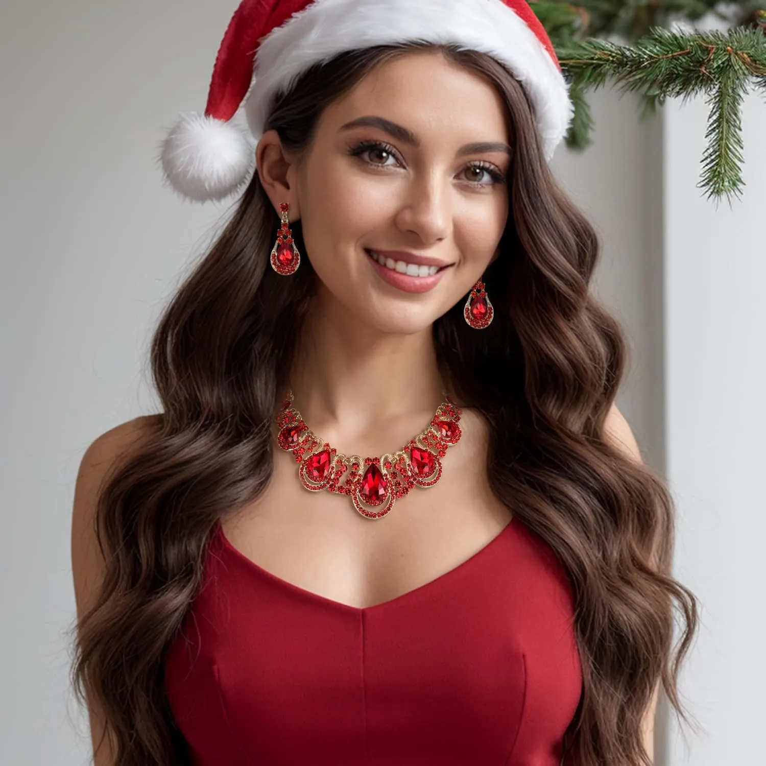 BriLove Women's Costume Fashion Crystal Teardrop Hollow Scroll Statement Necklace Dangle Earrings Set